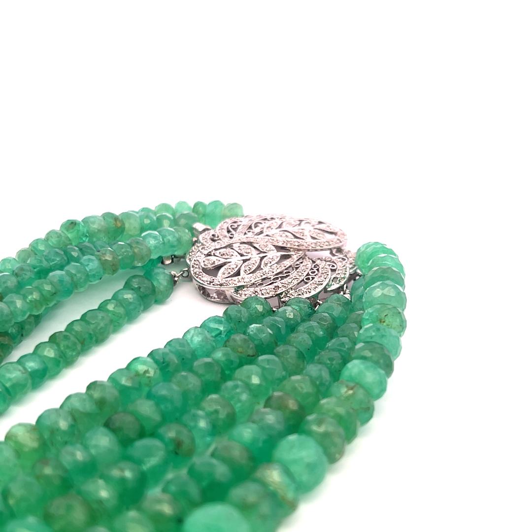 3.6–10.04mm Emerald Strand Necklace with 0.70ct Diamond in 14K White Gold
