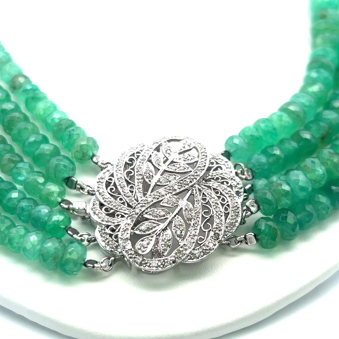 3.6–10.04mm Emerald Strand Necklace with 0.70ct Diamond in 14K White Gold