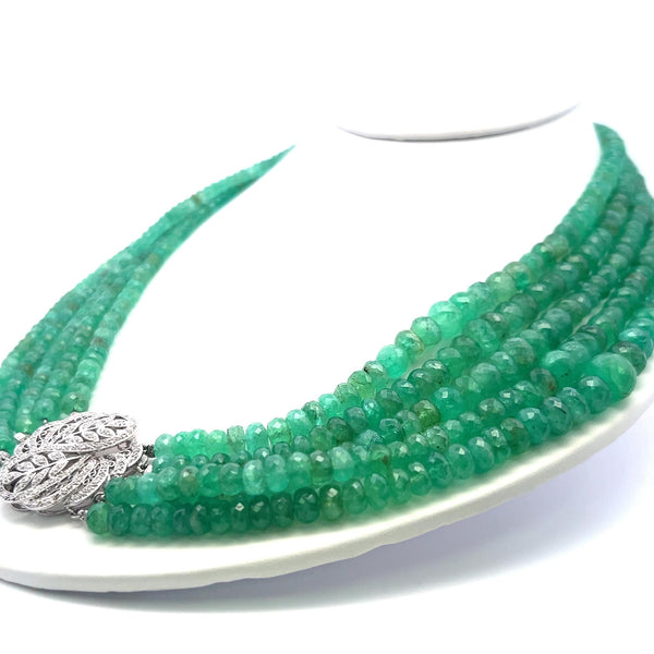 3.6–10.04mm Emerald Strand Necklace with 0.70ct Diamond in 14K White Gold