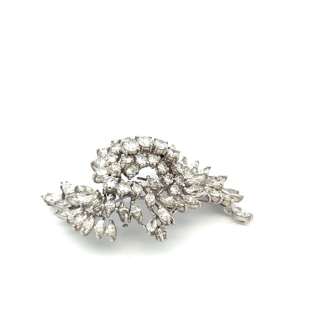 15.00 Carat Marquis Round and Pear Shape Diamond Platinum Pin Brooch