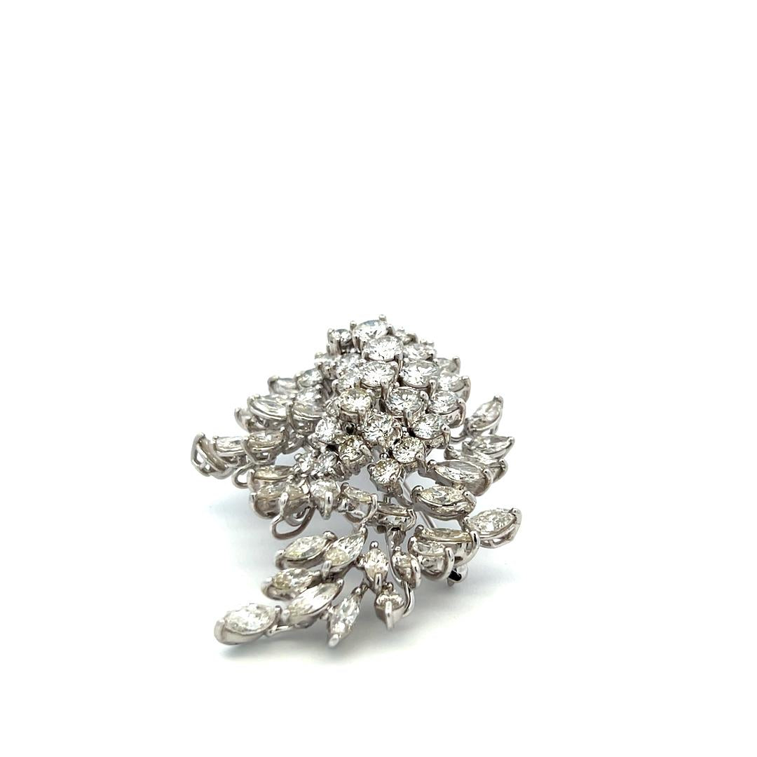 15.00 Carat Marquis Round and Pear Shape Diamond Platinum Pin Brooch