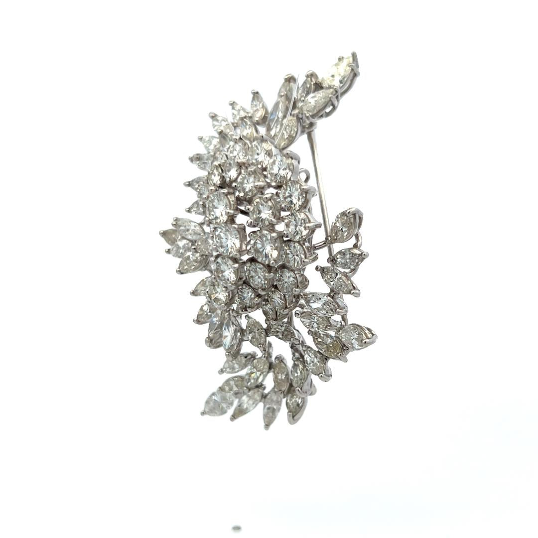 15.00 Carat Marquis Round and Pear Shape Diamond Platinum Pin Brooch