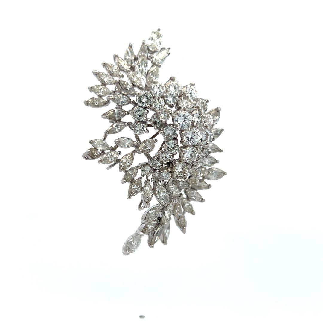 15.00 Carat Marquis Round and Pear Shape Diamond Platinum Pin Brooch