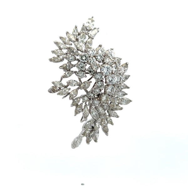 15.00 Carat Marquis Round and Pear Shape Diamond Platinum Pin Brooch