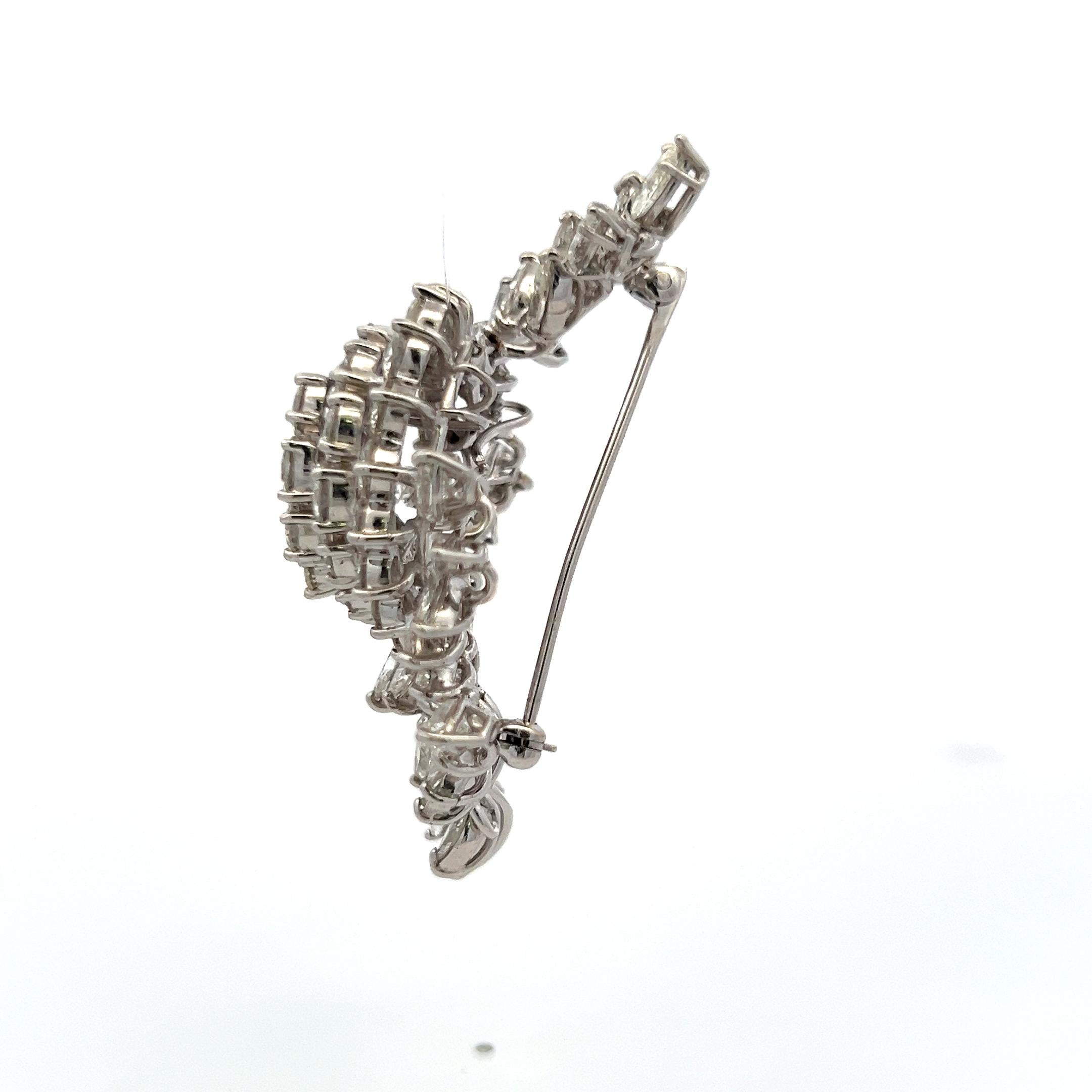 15.00 Carat Marquis Round and Pear Shape Diamond Platinum Pin Brooch