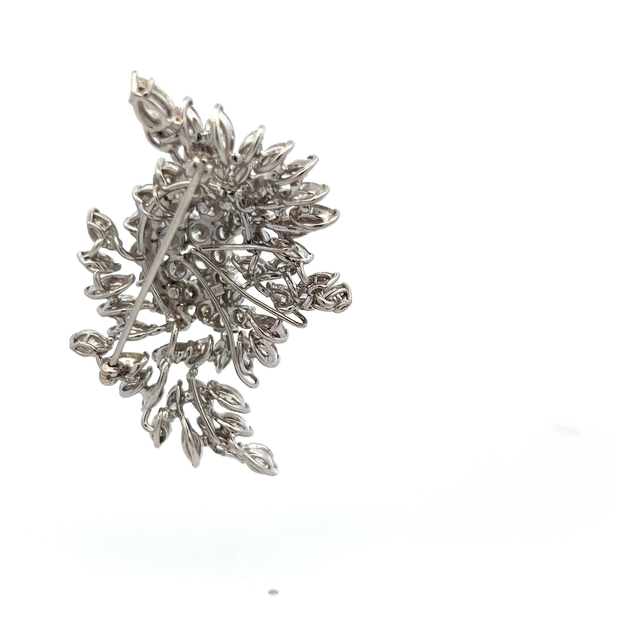 15.00 Carat Marquis Round and Pear Shape Diamond Platinum Pin Brooch