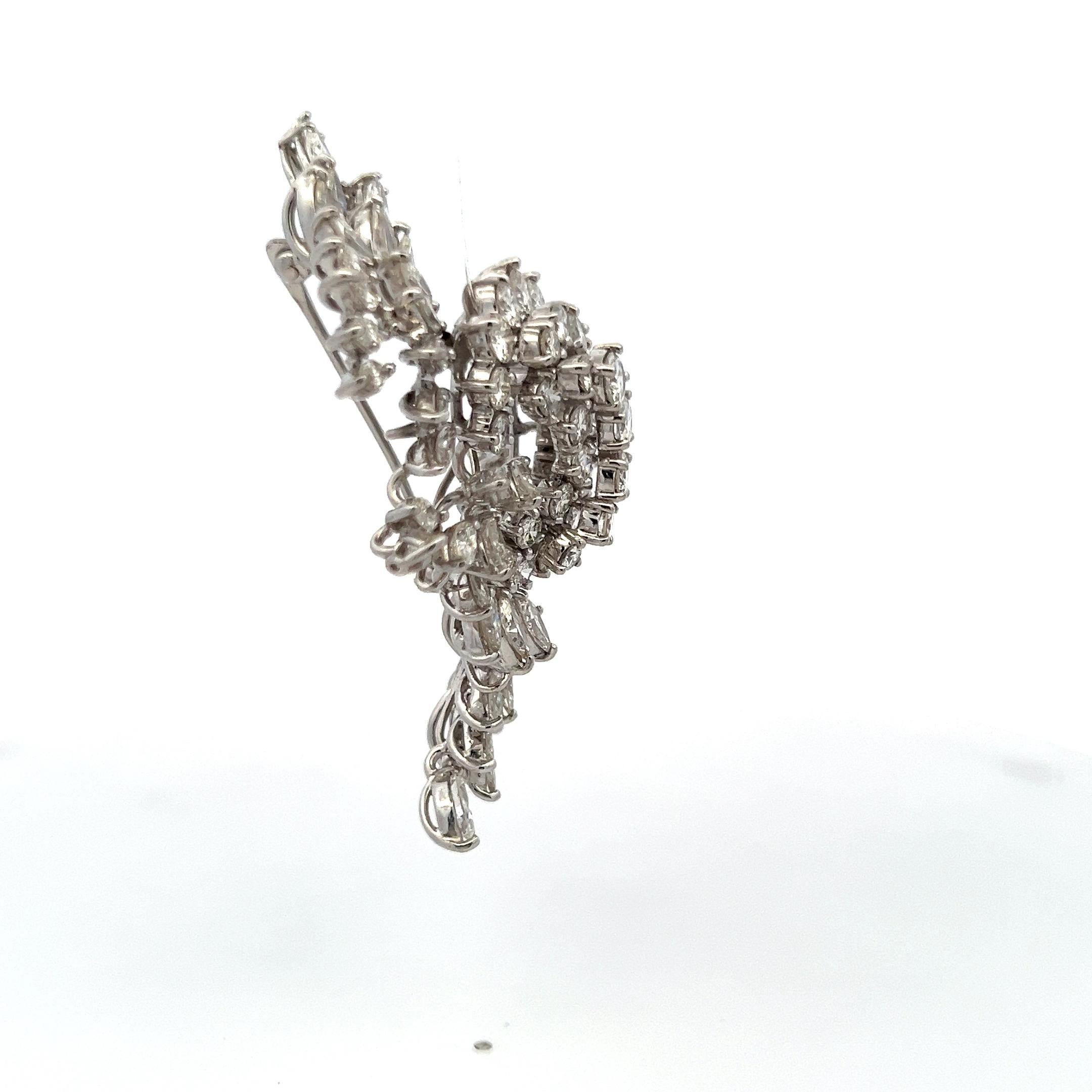 15.00 Carat Marquis Round and Pear Shape Diamond Platinum Pin Brooch