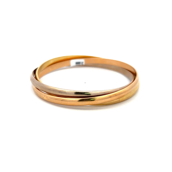 Cartier Vintage 59.37 Grams 18 Karat Tri Color Gold Trinity Bangle Bracelet