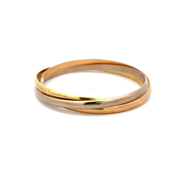 Cartier Vintage 59.37 Grams 18 Karat Tri Color Gold Trinity Bangle Bracelet