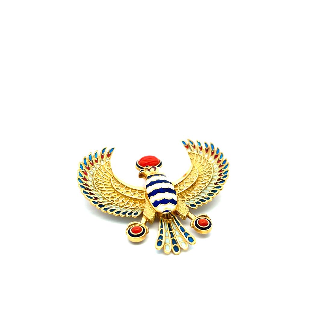 Vintage 59.20 Grams Enamel 18 Karat Yellow Gold Pendant Necklace Pin Brooch