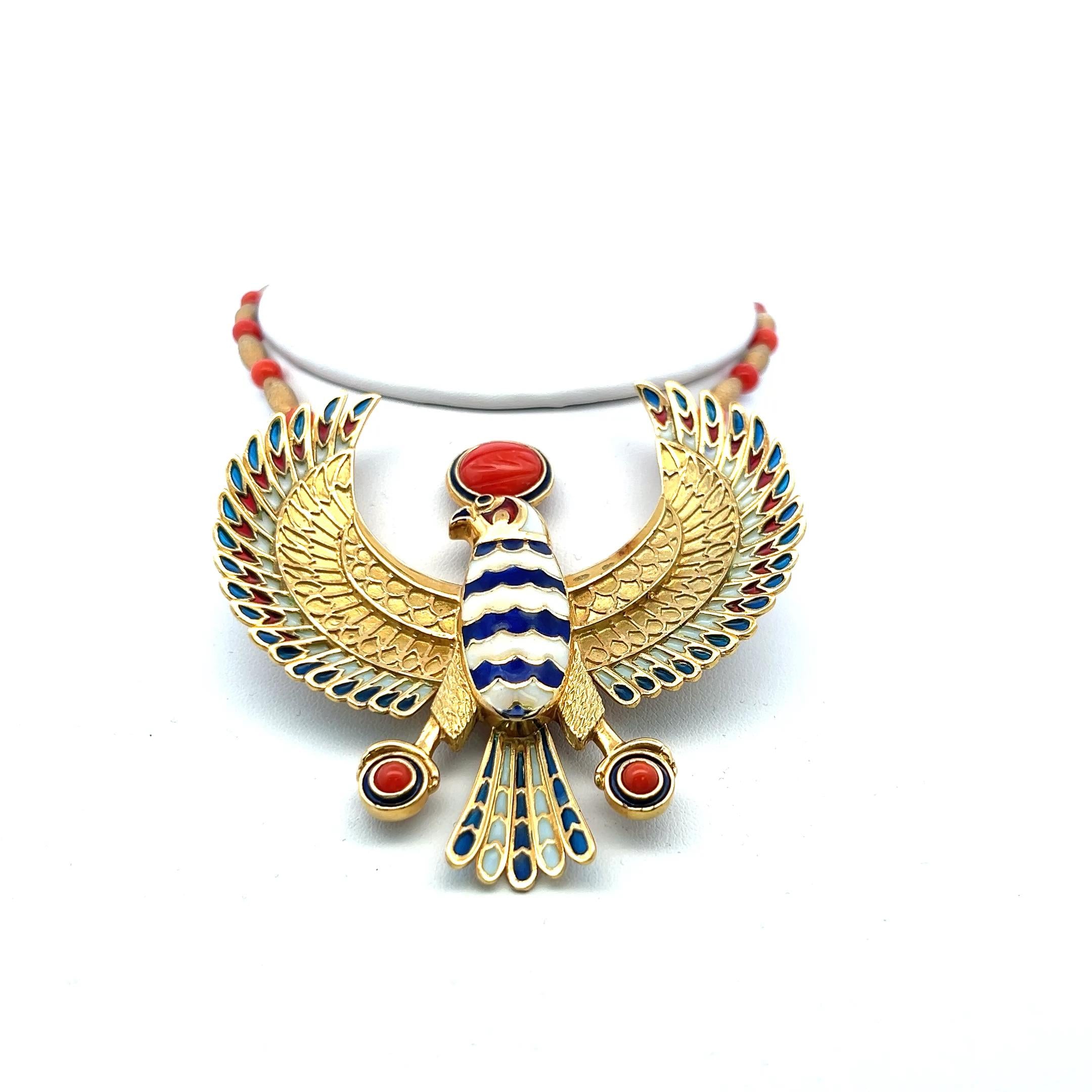 Vintage 59.20 Grams Enamel 18 Karat Yellow Gold Pendant Necklace Pin Brooch