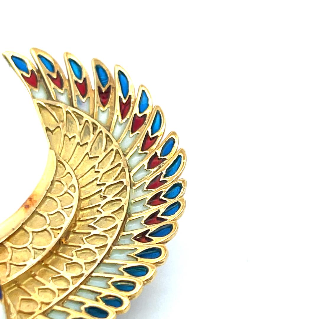 Vintage 59.20 Grams Enamel 18 Karat Yellow Gold Pendant Necklace Pin Brooch