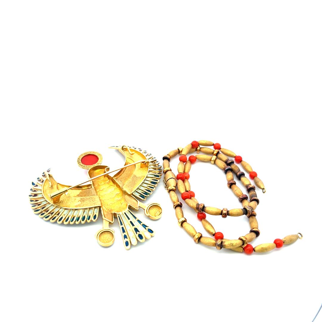 Vintage 59.20 Grams Enamel 18 Karat Yellow Gold Pendant Necklace Pin Brooch
