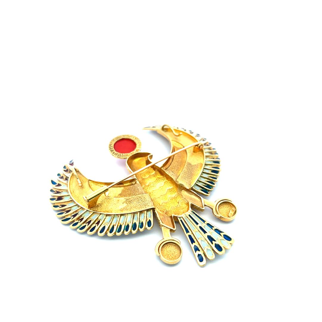 Vintage 59.20 Grams Enamel 18 Karat Yellow Gold Pendant Necklace Pin Brooch