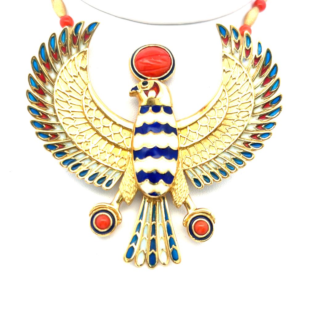 Vintage 59.20 Grams Enamel 18 Karat Yellow Gold Pendant Necklace Pin Brooch