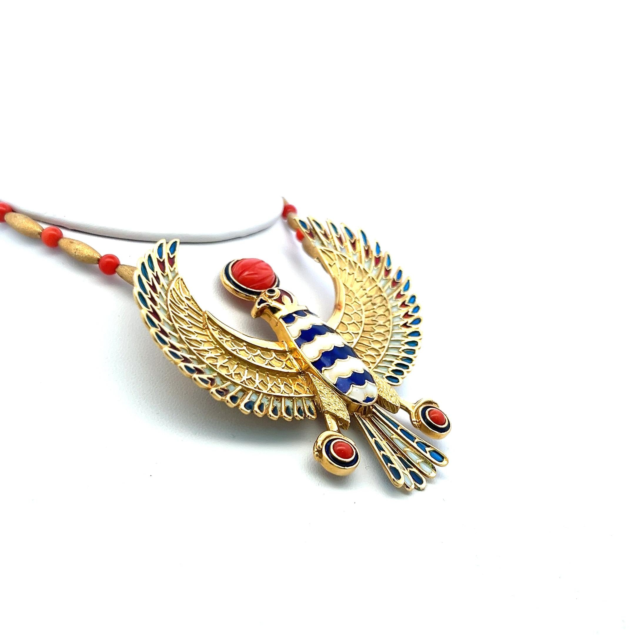 Vintage 59.20 Grams Enamel 18 Karat Yellow Gold Pendant Necklace Pin Brooch