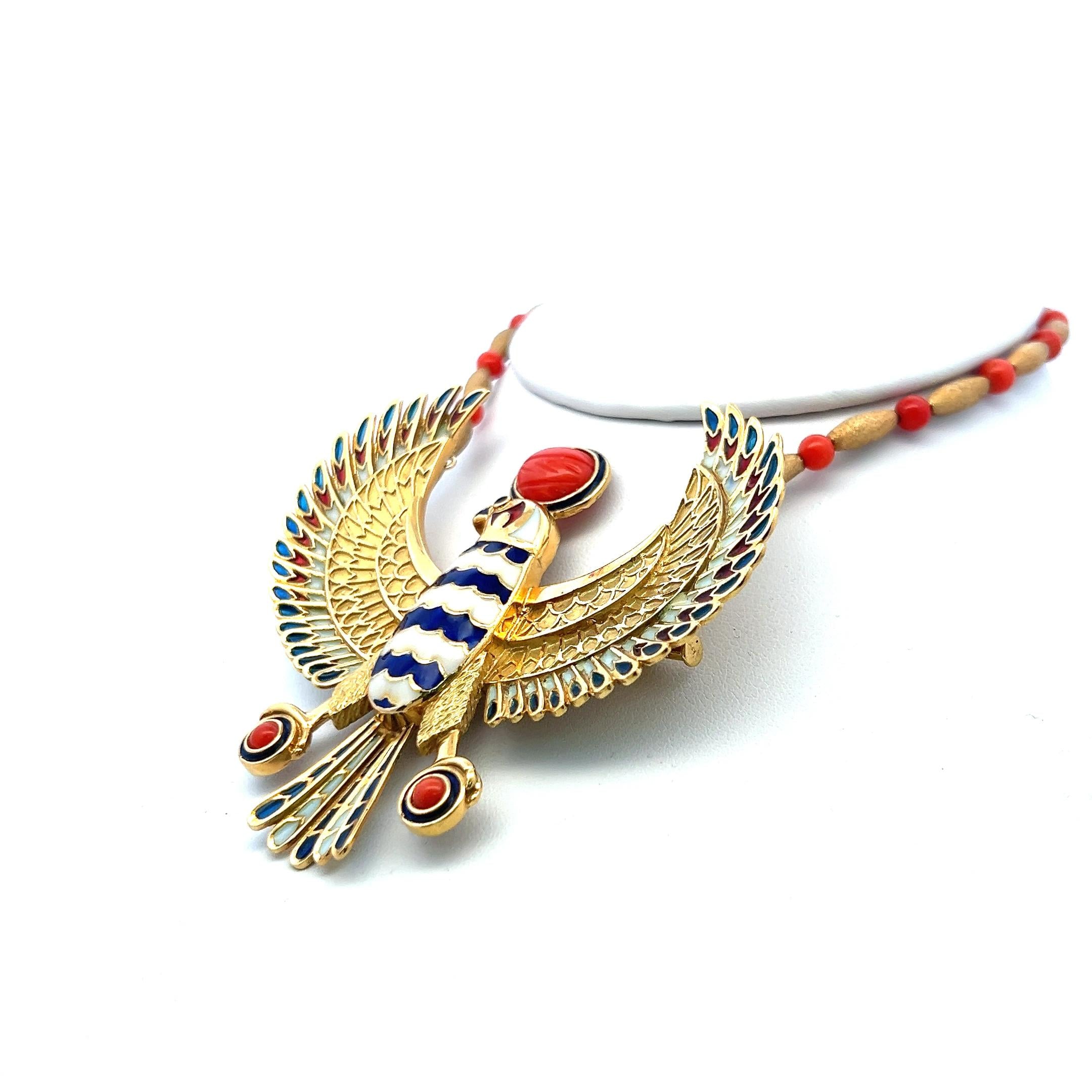 Vintage 59.20 Grams Enamel 18 Karat Yellow Gold Pendant Necklace Pin Brooch