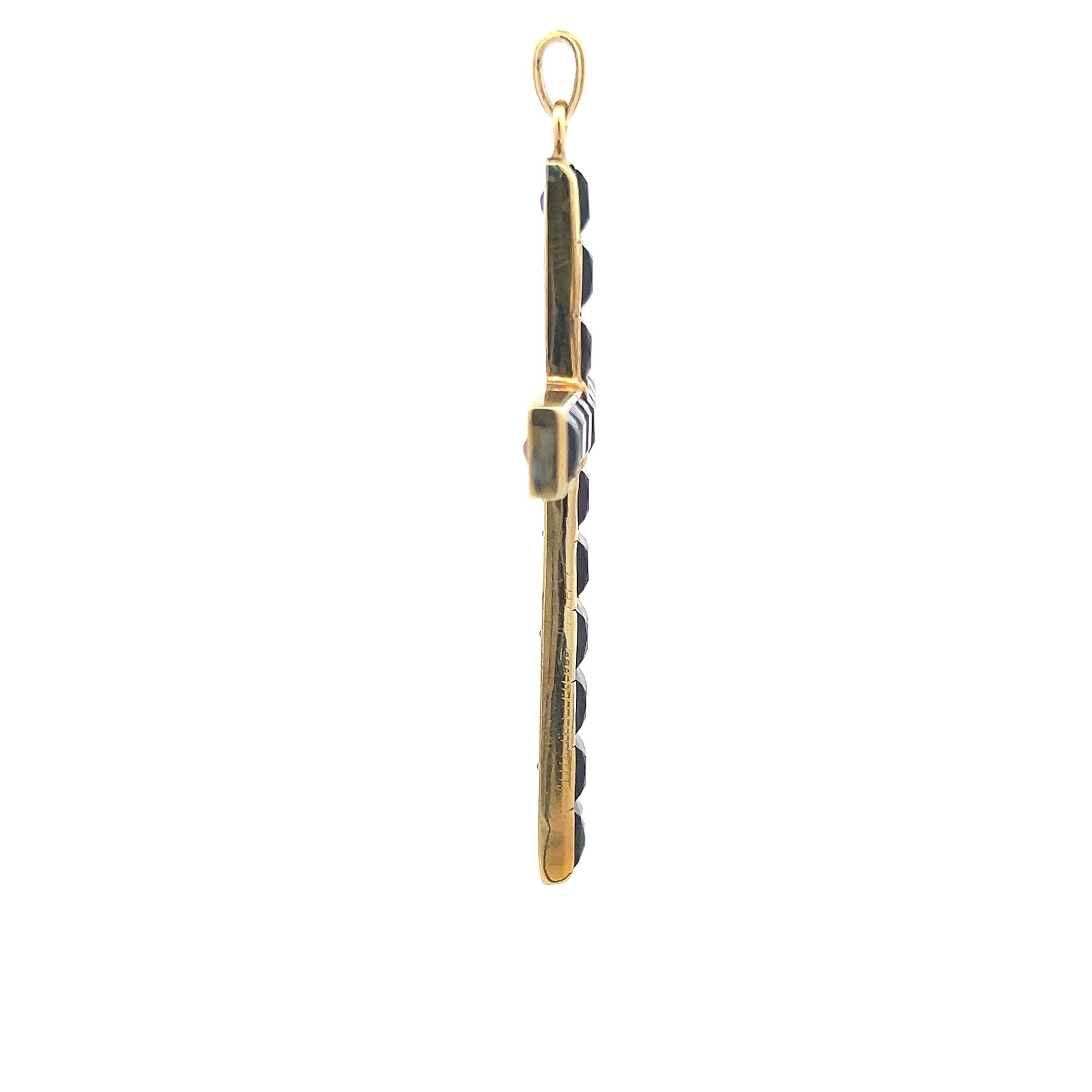 Vintage 18K Yellow Gold Cross Pendant with Amethyst Stones