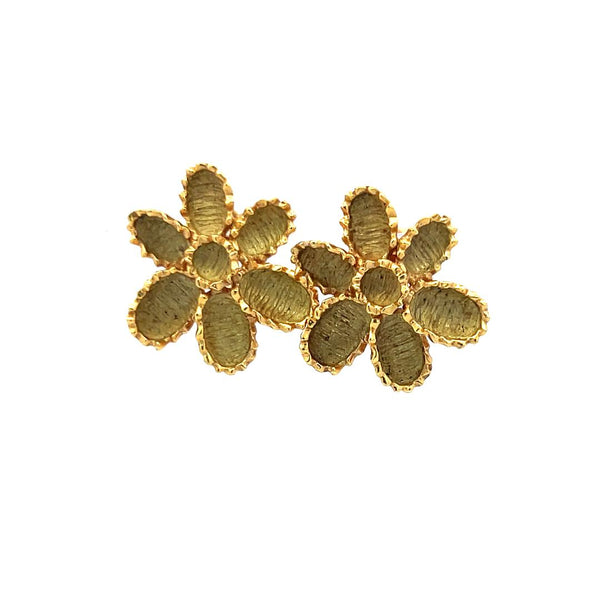 Vintage 10.40 Grams 18 Karat Yellow Gold Clip On Flower Earrings