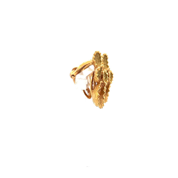 Vintage 10.40 Grams 18 Karat Yellow Gold Clip On Flower Earrings