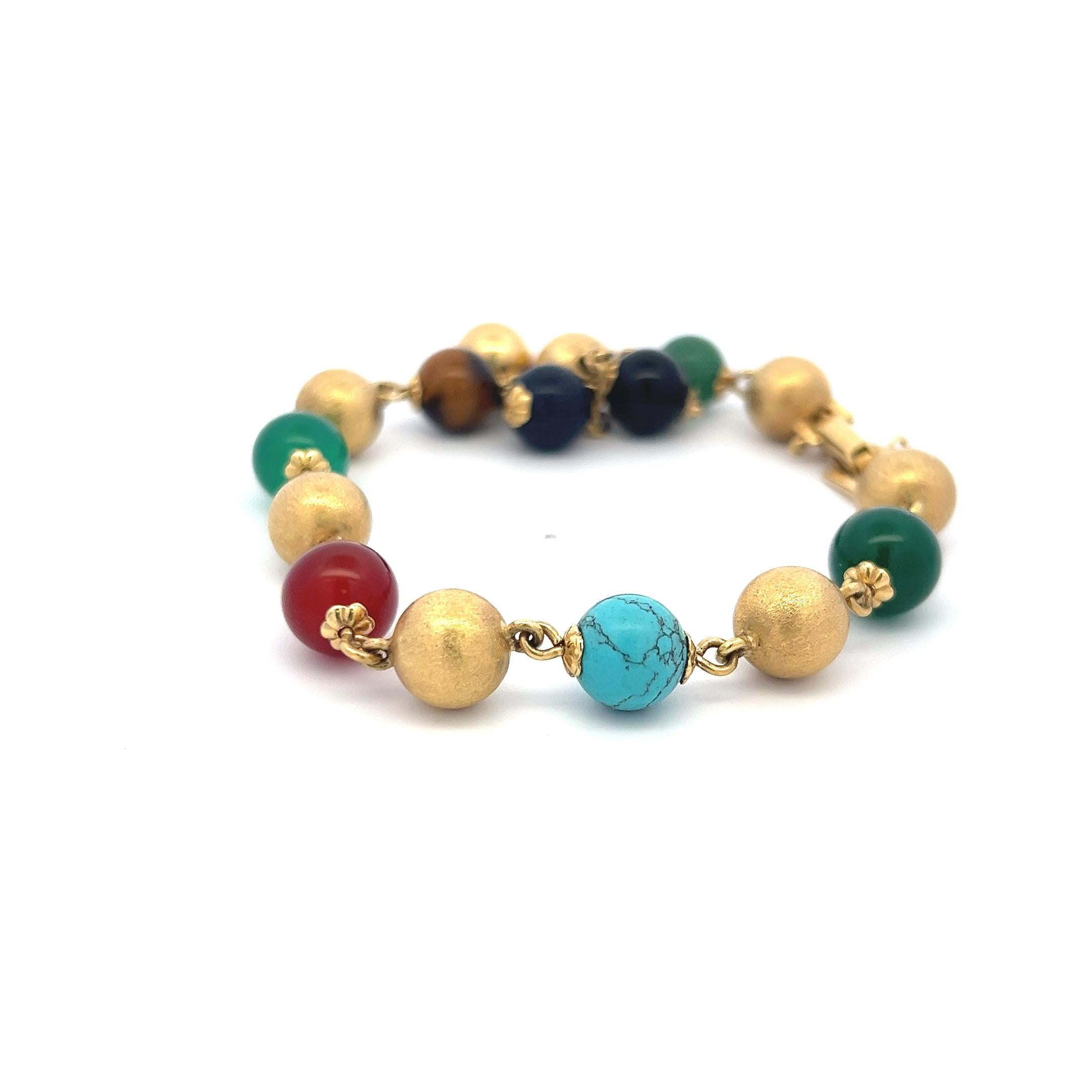9.7-10.03 MM Multi Gems 18 Karat Yellow Gold Charm Bracelet