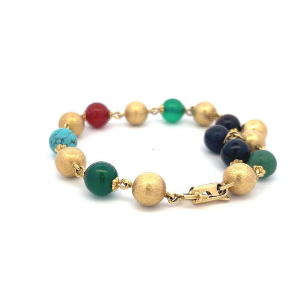 9.7-10.03 MM Multi Gems 18 Karat Yellow Gold Charm Bracelet