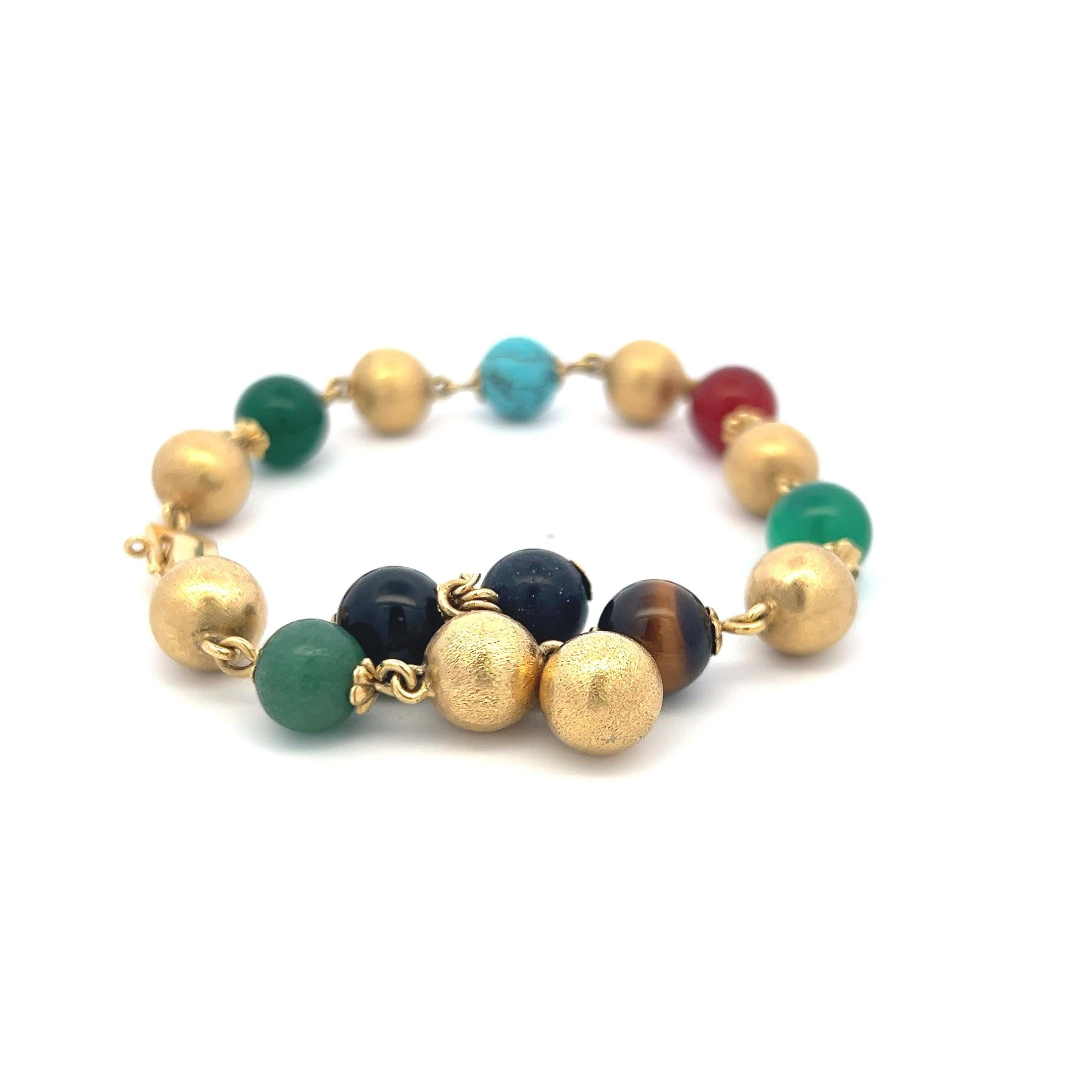 9.7-10.03 MM Multi Gems 18 Karat Yellow Gold Charm Bracelet