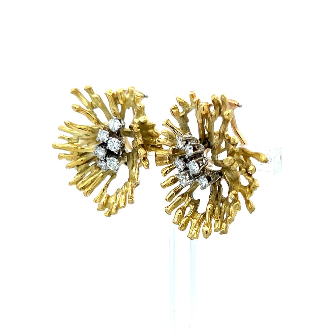 Vintage 18K Yellow Gold Clip-On Earrings with 1 Carat Round H VS Diamonds