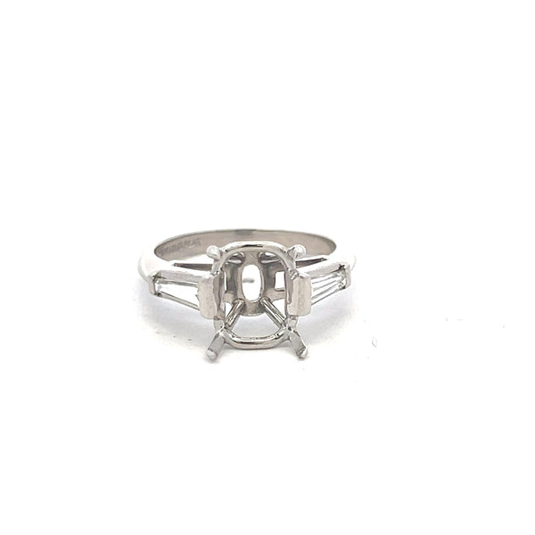 0.50 Carat Tapered Baguette Shape G VS Diamond Platinum Semi Mount Ring