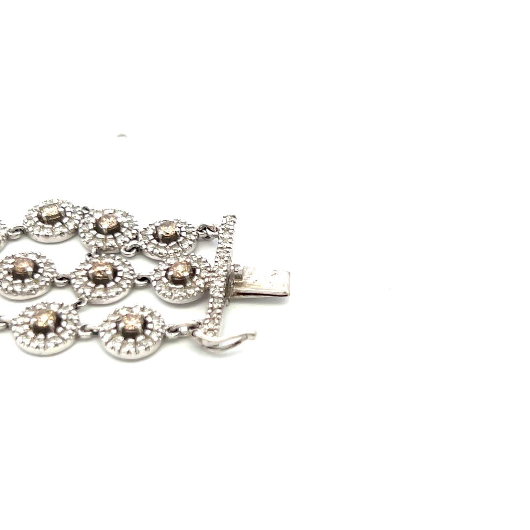 8.25 Carat Round Fancy Brown Diamond 18 Karat White Gold Link Bracelet