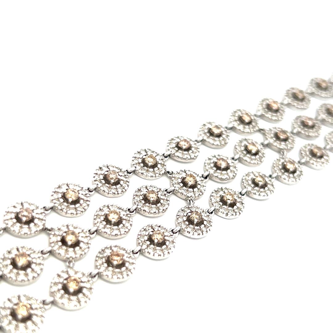 8.25 Carat Round Fancy Brown Diamond 18 Karat White Gold Link Bracelet