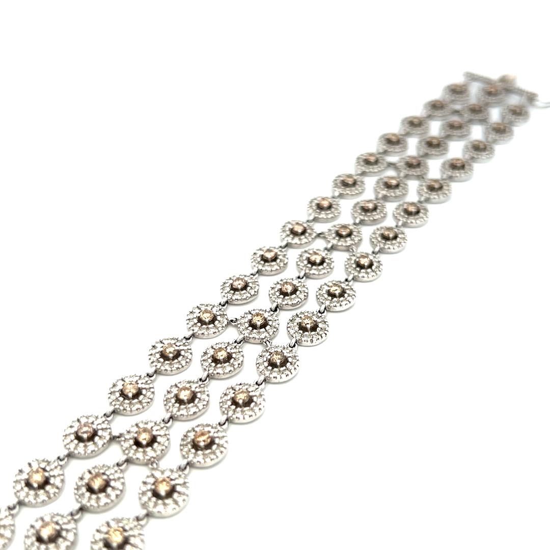 8.25 Carat Round Fancy Brown Diamond 18 Karat White Gold Link Bracelet