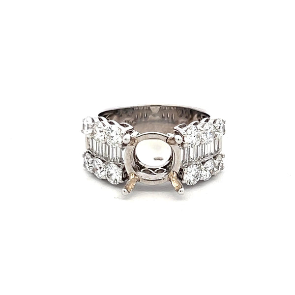 2.20 Carat Round Brilliant Emerald Cut Diamond 18K White Gold Semi Mount Ring