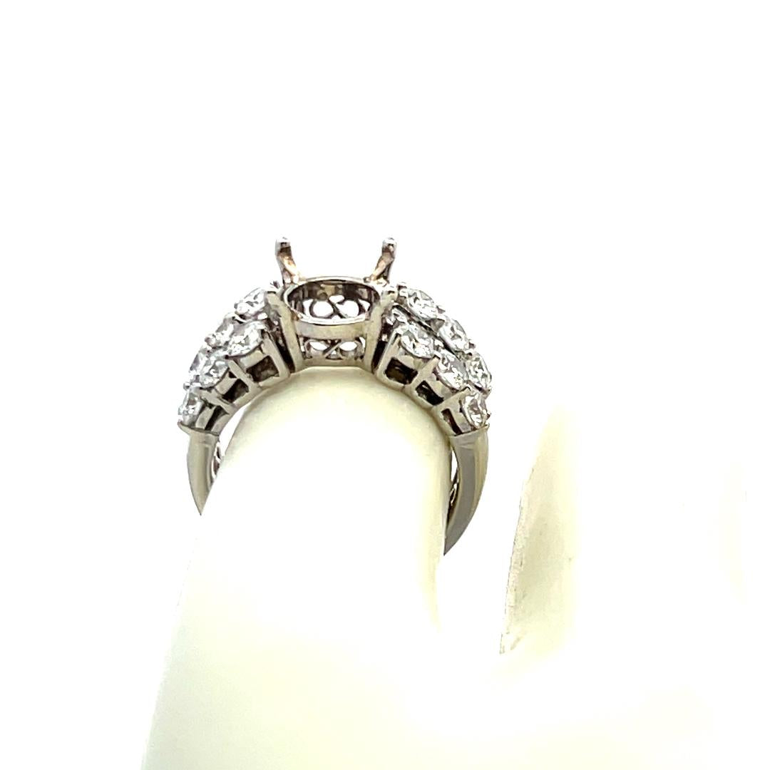 2.20 Carat Round Brilliant Emerald Cut Diamond 18K White Gold Semi Mount Ring