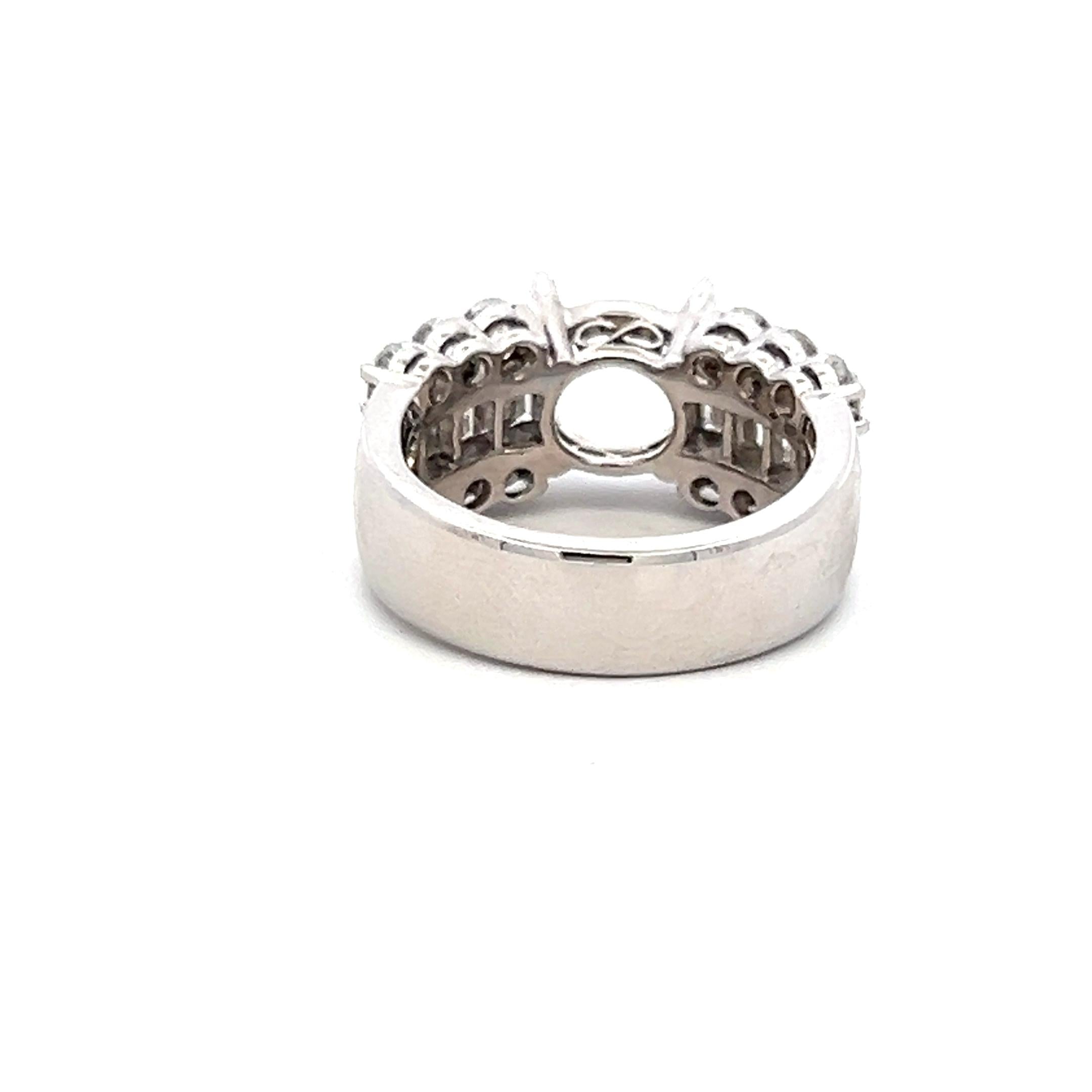 2.20 Carat Round Brilliant Emerald Cut Diamond 18K White Gold Semi Mount Ring