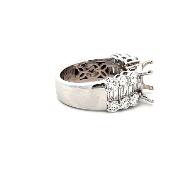 2.20 Carat Round Brilliant Emerald Cut Diamond 18K White Gold Semi Mount Ring
