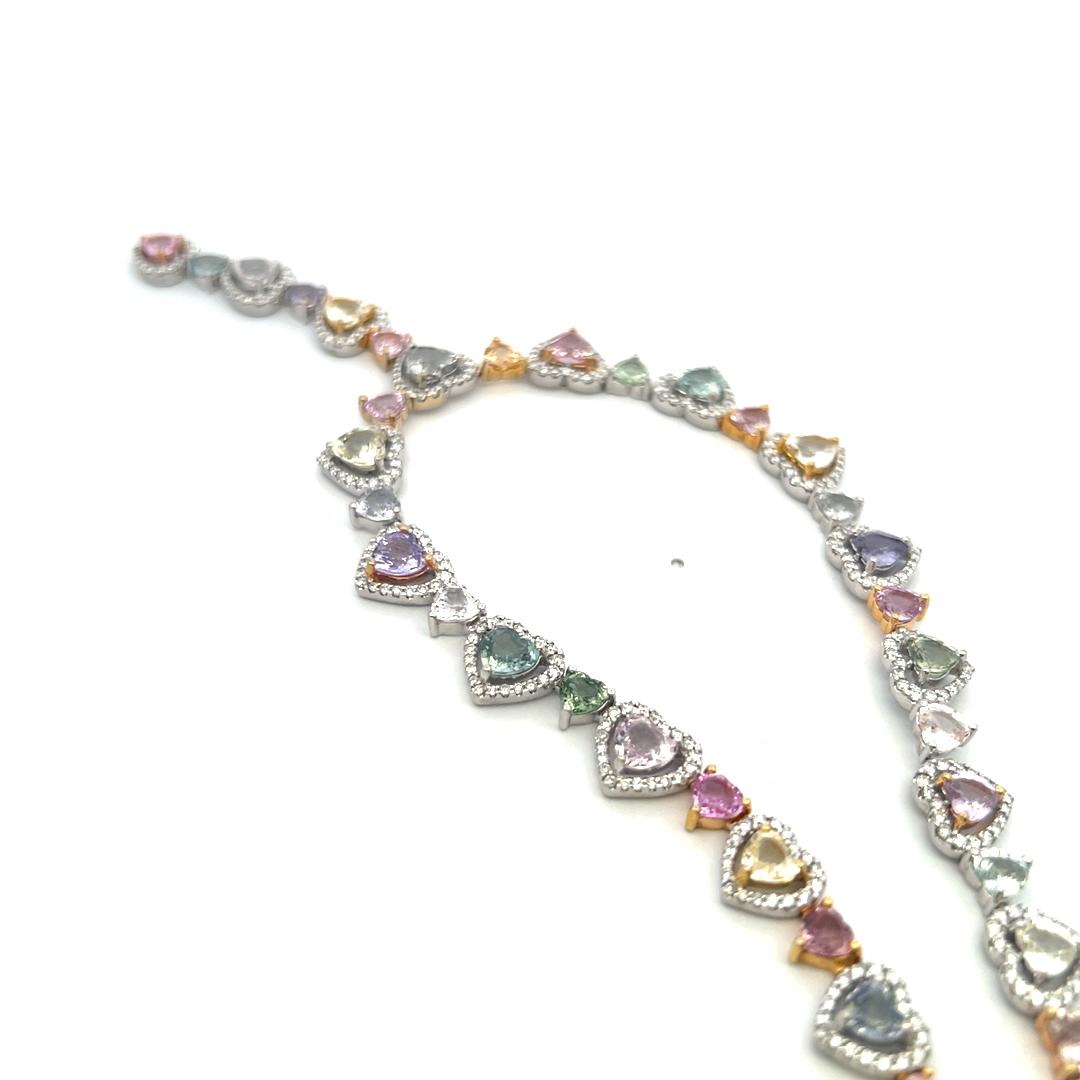 36.00 Carat Heart & Round Brilliant Diamond Statement Necklace in 18K White Gold