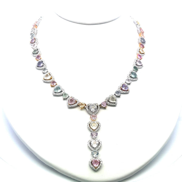 36.00 Carat Heart & Round Brilliant Diamond Statement Necklace in 18K White Gold