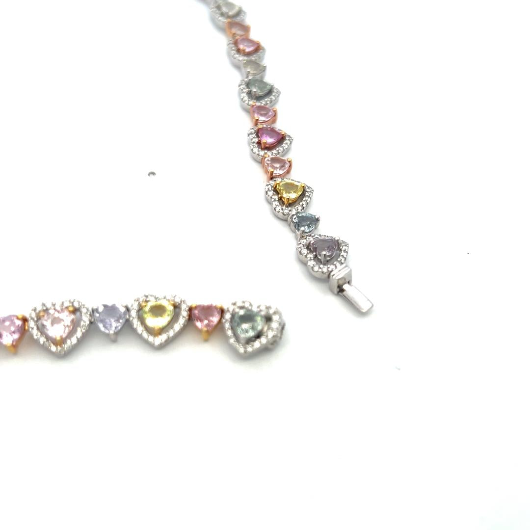 36.00 Carat Heart & Round Brilliant Diamond Statement Necklace in 18K White Gold