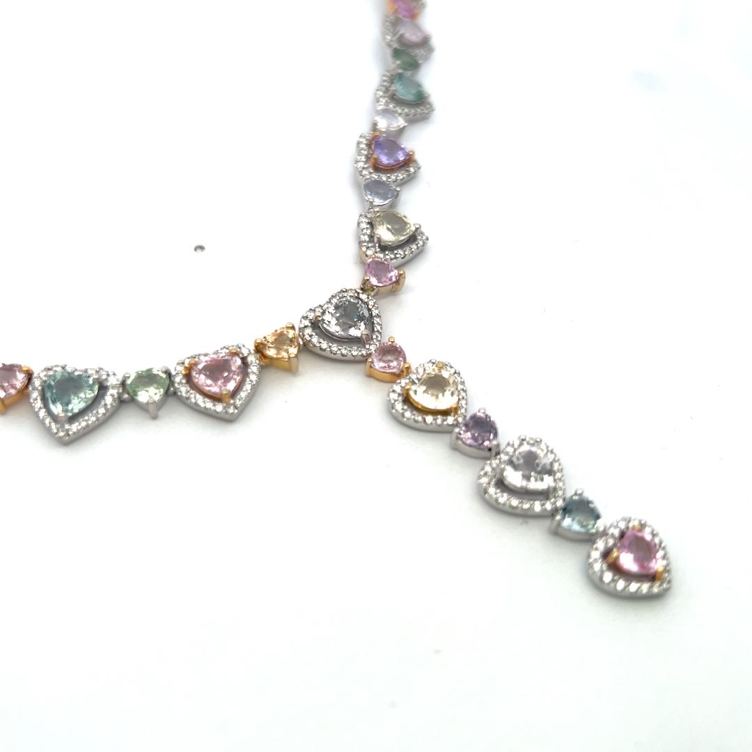 36.00 Carat Heart & Round Brilliant Diamond Statement Necklace in 18K White Gold