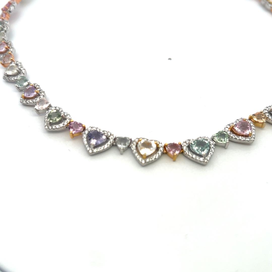 36.00 Carat Heart & Round Brilliant Diamond Statement Necklace in 18K White Gold