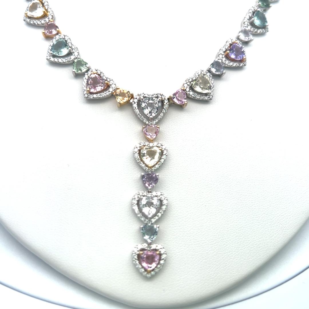 36.00 Carat Heart & Round Brilliant Diamond Statement Necklace in 18K White Gold