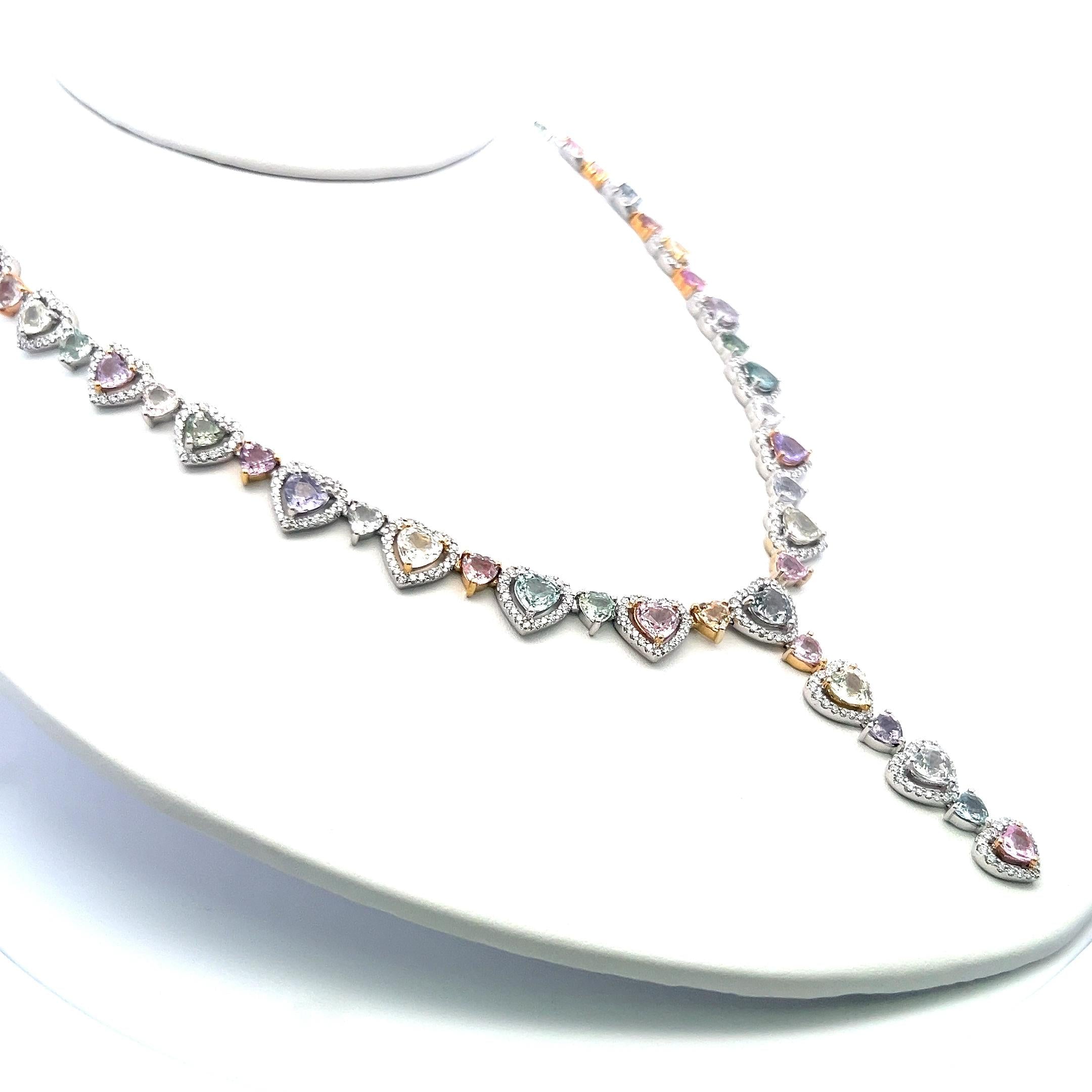 36.00 Carat Heart & Round Brilliant Diamond Statement Necklace in 18K White Gold