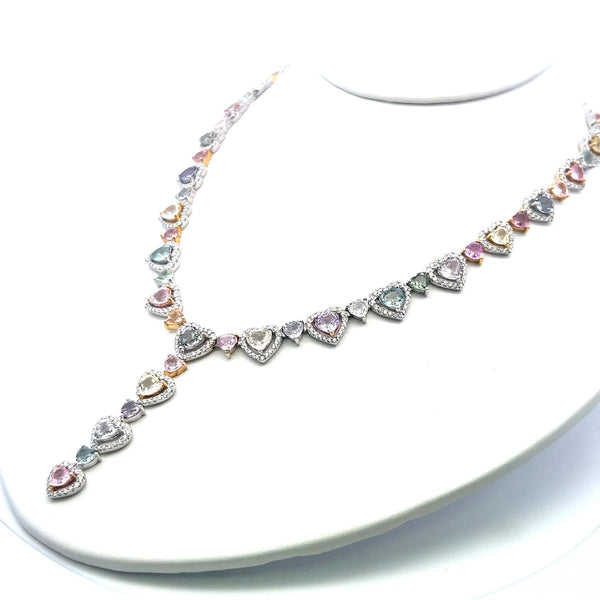 36.00 Carat Heart & Round Brilliant Diamond Statement Necklace in 18K White Gold