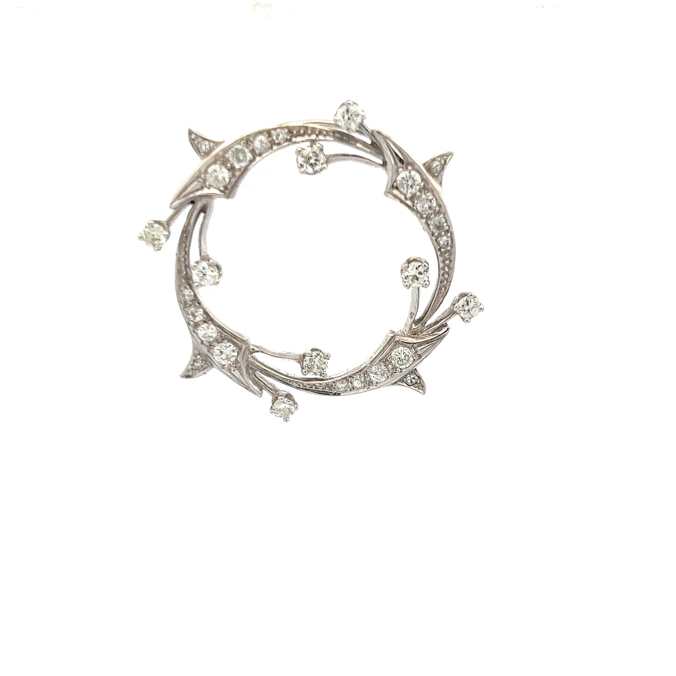 1.55 Carat Old European Cut H SI Diamond Platinum Pin Brooch