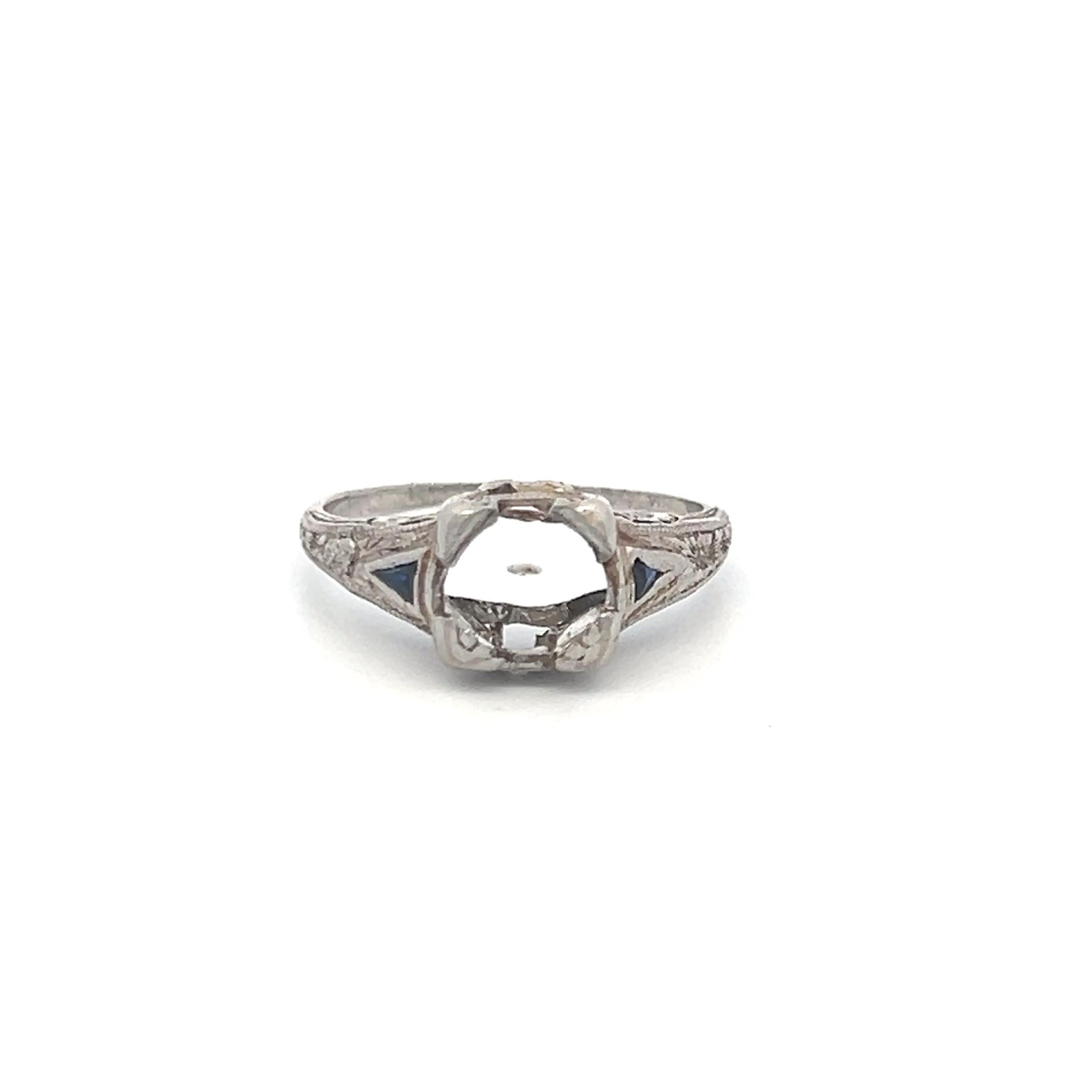 0.12 Carat Triangular Shape Sapphire Platinum Semi Mount Ring