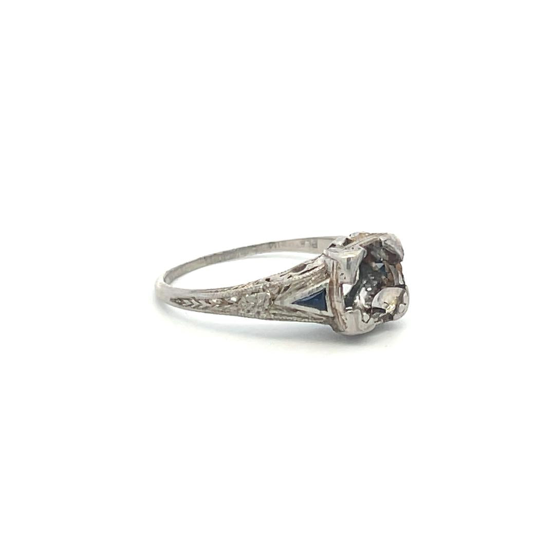 0.12 Carat Triangular Shape Sapphire Platinum Semi Mount Ring