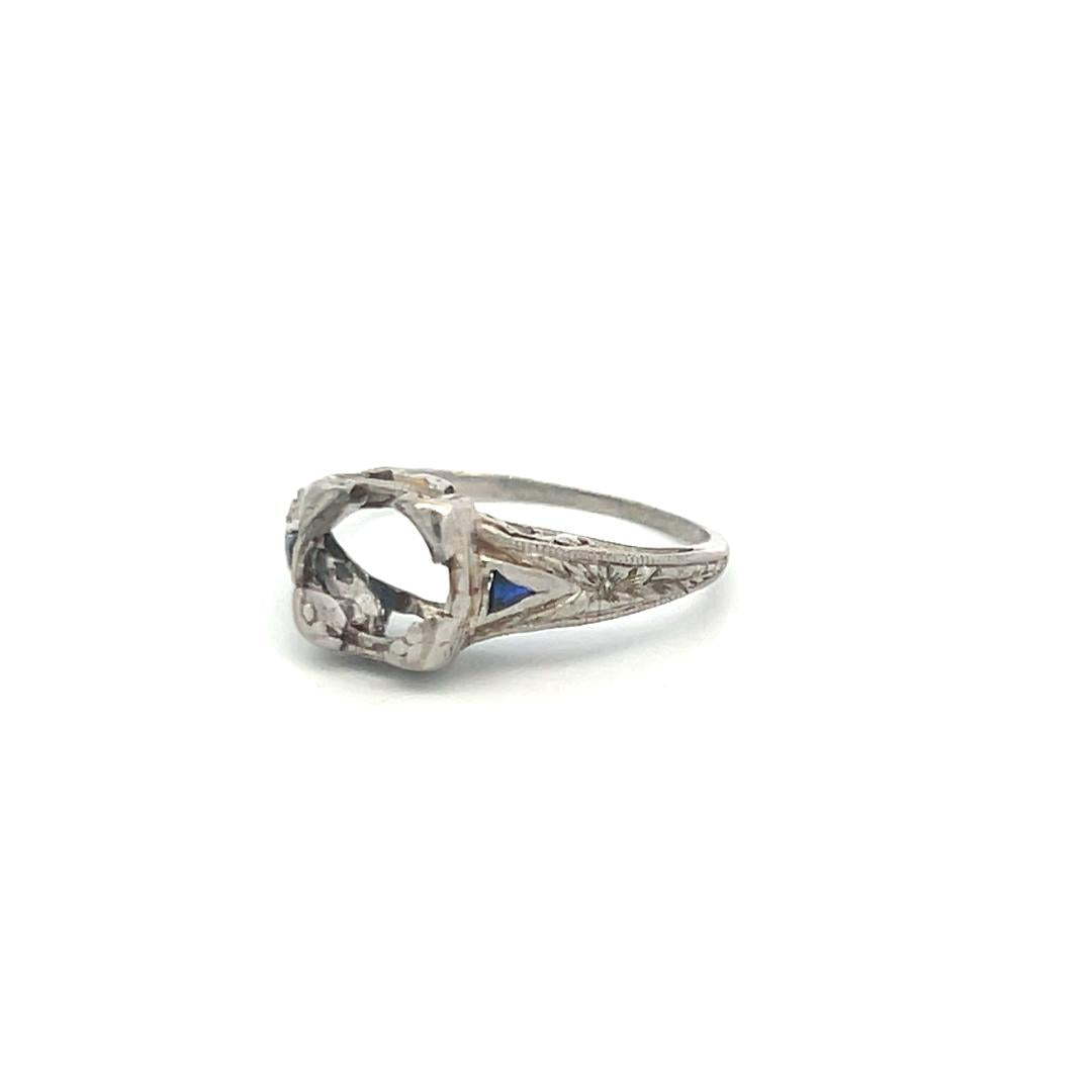 0.12 Carat Triangular Shape Sapphire Platinum Semi Mount Ring