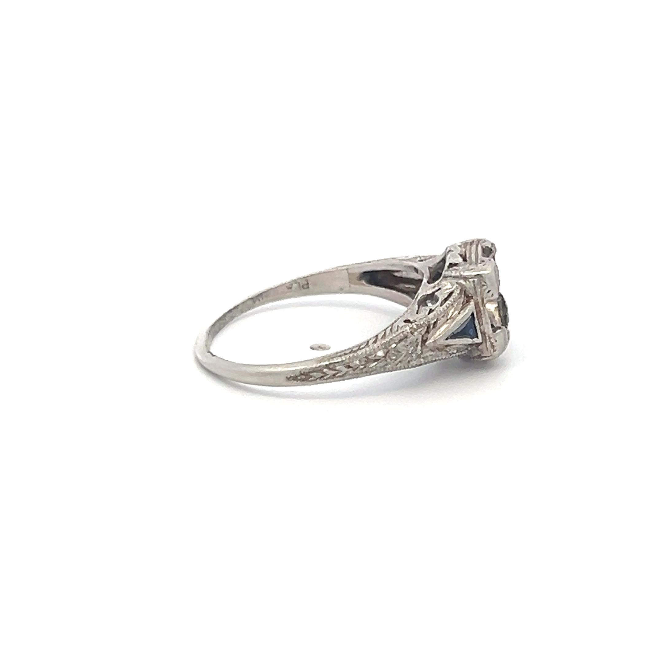 0.12 Carat Triangular Shape Sapphire Platinum Semi Mount Ring