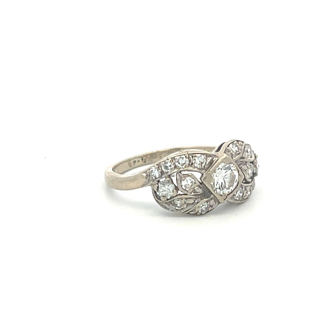 14K White Gold Engagement Ring with 0.51ct Round J SI Diamonds Size 5